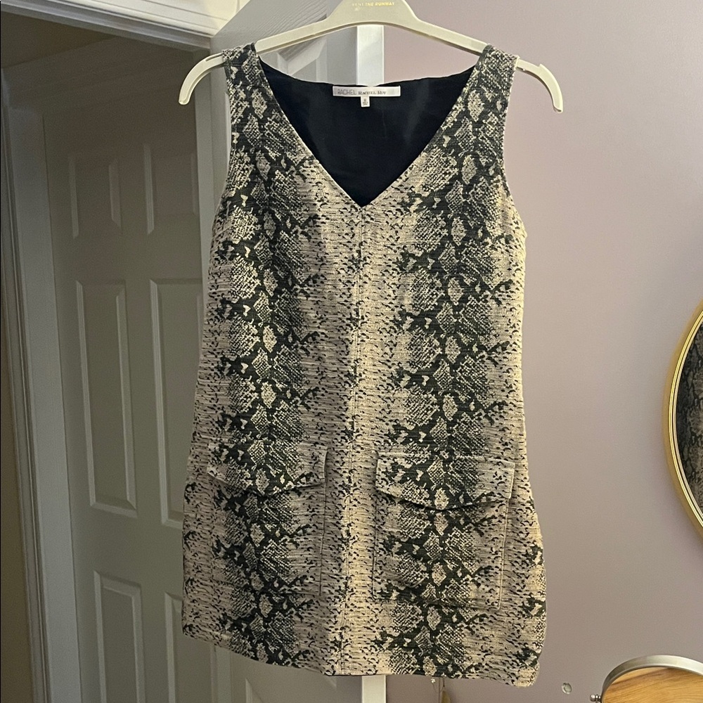 RACHEL Rachel Roy Black and Cream Snake Print Mini Dress
